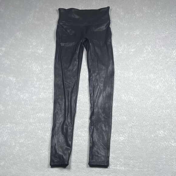 SPANX Leggings Size Small Black Faux in Classic Glossy Inseam 25 in - Picture 1 of 11